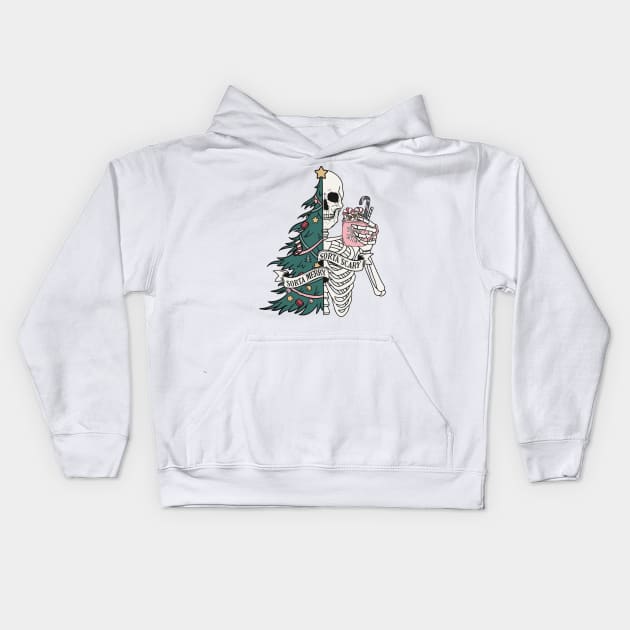 Sorta Merry Sorta Scary Christmas Tree Skeleton Fun Kids Hoodie by BusyMonkeyDesign